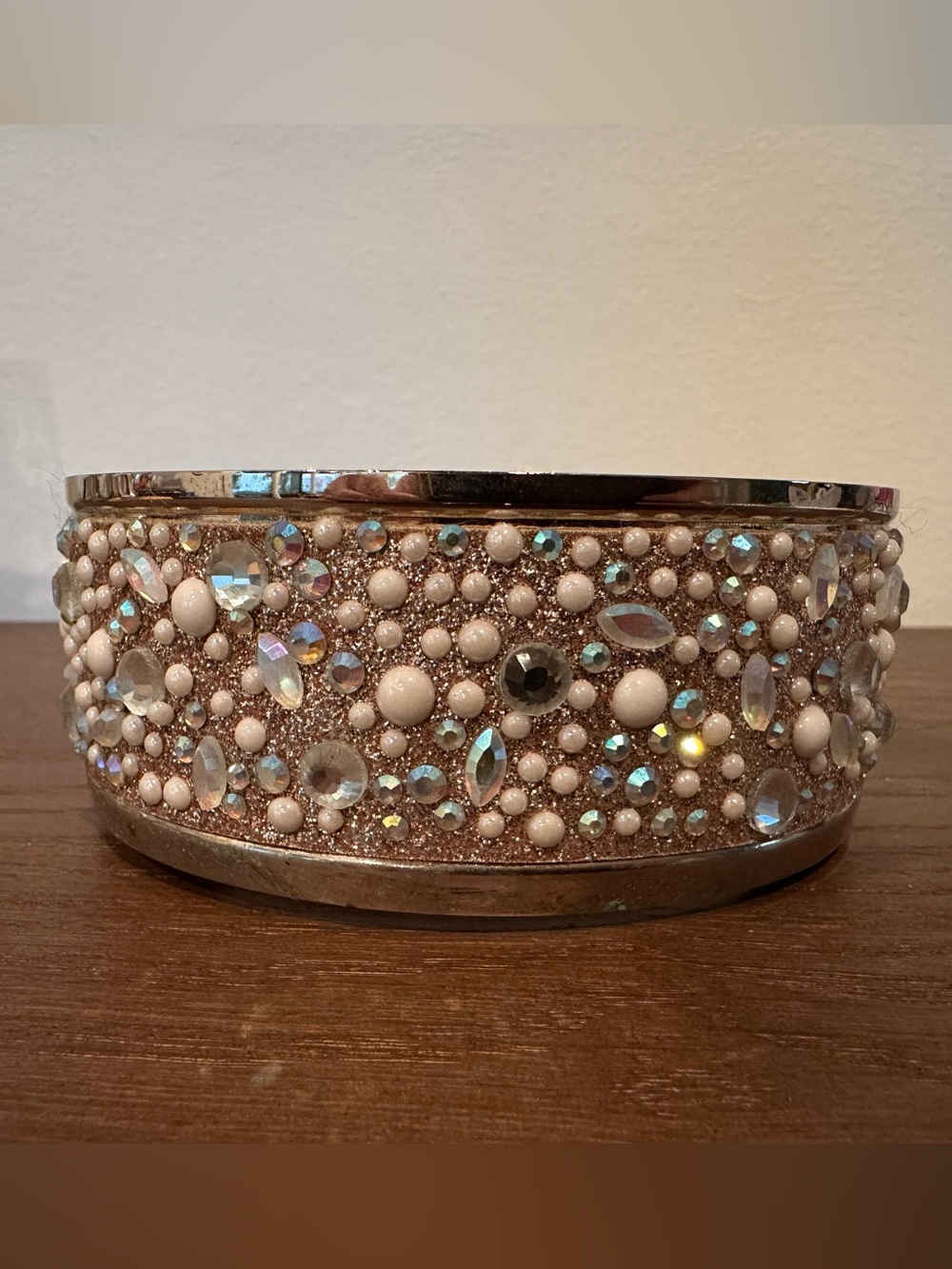 Bath & Body Works Jeweled Rhinestone Pearl 3-Wick Candle Holder Glam